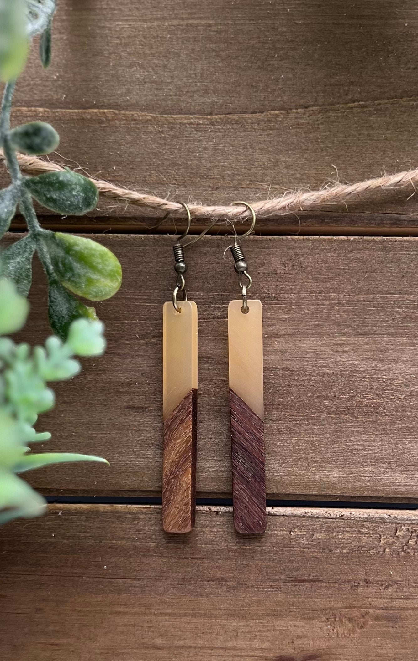 Apricot Resin + Wood Earrings + Antique Bronze Hooks